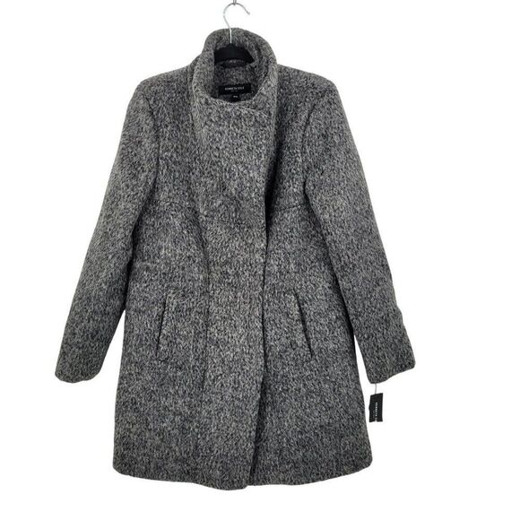 Kenneth Cole Womens Asymmetrical Pressed Boucle Wool Coat M Heathered Gray City - Picture 2 of 12